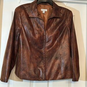 KIM ROGERS Brown Faux Snake Skin Lightweight Full Zip Jacket Size 10P